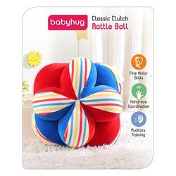 Babyhug Soft Rattle Ball for Infants|Multi-Texture Cotton Fabric with Gentle Sound|Stimulates Sensory, Motor & Visual Development|Lightweight & Easy to Grasp|BIS|Ideal Gift|3+ Months|Multicolor