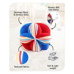 Babyhug Soft Rattle Ball for Infants|Multi-Texture Cotton Fabric with Gentle Sound|Stimulates Sensory, Motor & Visual Development|Lightweight & Easy to Grasp|BIS|Ideal Gift|3+ Months|Multicolor