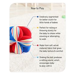 Babyhug Soft Rattle Ball for Infants|Multi-Texture Cotton Fabric with Gentle Sound|Stimulates Sensory, Motor & Visual Development|Lightweight & Easy to Grasp|BIS|Ideal Gift|3+ Months|Multicolor
