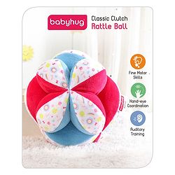 Babyhug Soft Rattle Ball for Infants|Multi-Texture Cotton Fabric with Gentle Sound|Stimulates Sensory, Motor & Visual Development|Lightweight & Easy to Grasp|BIS|Ideal Gift|3+ Months|Multicolor