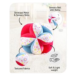 Babyhug Soft Rattle Ball for Infants|Multi-Texture Cotton Fabric with Gentle Sound|Stimulates Sensory, Motor & Visual Development|Lightweight & Easy to Grasp|BIS|Ideal Gift|3+ Months|Multicolor