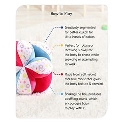 Babyhug Soft Rattle Ball for Infants|Multi-Texture Cotton Fabric with Gentle Sound|Stimulates Sensory, Motor & Visual Development|Lightweight & Easy to Grasp|BIS|Ideal Gift|3+ Months|Multicolor