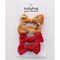 Babyhug Bow & Butterfly Clips Set of 4- Brown & Red