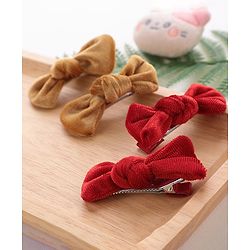 Babyhug Bow & Butterfly Clips Set of 4- Brown & Red