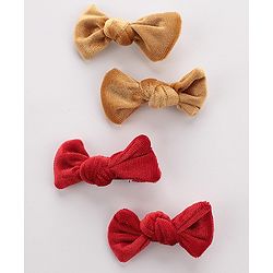 Babyhug Bow & Butterfly Clips Set of 4- Brown & Red