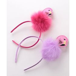 Babyhug Free Size Flamingo Applique Hair Band Set of 2 - Pink Purple