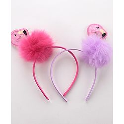 Babyhug Free Size Flamingo Applique Hair Band Set of 2 - Pink Purple