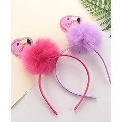 Babyhug Free Size Flamingo Applique Hair Band Set of 2 - Pink Purple