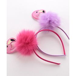 Babyhug Free Size Flamingo Applique Hair Band Set of 2 - Pink Purple