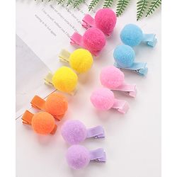 Babyhug Hair Clips With Pom Pom Applique Pack of 6 Pairs - Multicolor