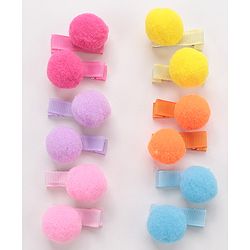 Babyhug Hair Clips With Pom Pom Applique Pack of 6 Pairs - Multicolor