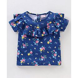 Babyhug Half Sleeves Printed Tops and Skirt - Blue Pink