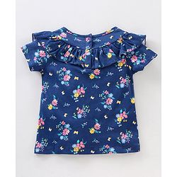 Babyhug Half Sleeves Printed Tops and Skirt - Blue Pink