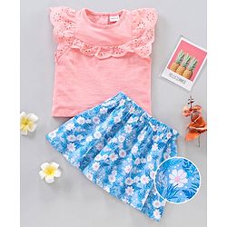 Babyhug Sleeveless Top and Printed Skirt - Pink