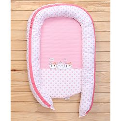 Babyhug Premium 3 Piece Nest Gadda Set With Diaper Changing Mat in Kitty Print - Pink