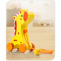 Babyhug Wooden Giraffe Pull Along Toy - Yellow