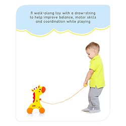 Babyhug Wooden Giraffe Pull Along Toy - Yellow