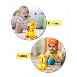 Babyhug Wooden Giraffe Pull-Along Toy | Non-Toxic Walker Toy for Babies | Encourages Early Walking, Balance & Coordination | Safe & Durable | Ideal Birthday Gift | Blue | BIS Certified