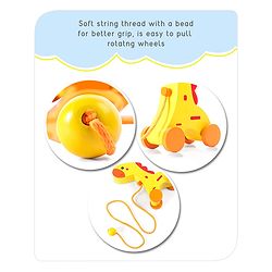 Babyhug Wooden Giraffe Pull Along Toy - Yellow