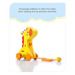 Babyhug Wooden Giraffe Pull-Along Toy | Non-Toxic Walker Toy for Babies | Encourages Early Walking, Balance & Coordination | Safe & Durable | Ideal Birthday Gift | Blue | BIS Certified