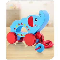 Babyhug Wooden Elephant Pull-Along Toy | Non-Toxic Walker Toy for Babies | Encourages Early Walking, Balance & Coordination | Safe & Durable | Ideal Birthday Gift | Blue | BIS Certified