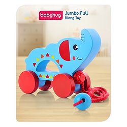 Babyhug Wooden Elephant Pull-Along Toy | Non-Toxic Walker Toy for Babies | Encourages Early Walking, Balance & Coordination | Safe & Durable | Ideal Birthday Gift | Blue | BIS Certified