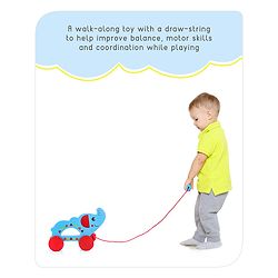 Babyhug Wooden Elephant Pull-Along Toy | Non-Toxic Walker Toy for Babies | Encourages Early Walking, Balance & Coordination | Safe & Durable | Ideal Birthday Gift | Blue | BIS Certified
