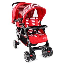 Babyhug Twinster Easy Foldable Twin Stroller with Adjustable Legrest - Red