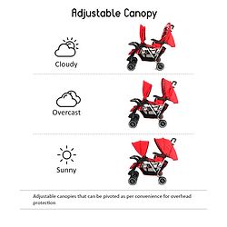 Babyhug Twinster Easy Foldable Twin Stroller with Adjustable Legrest - Red