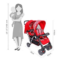 Babyhug Twinster Easy Foldable Twin Stroller with Adjustable Legrest - Red