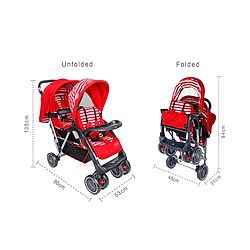 Babyhug Twinster Easy Foldable Twin Stroller with Adjustable Legrest - Red