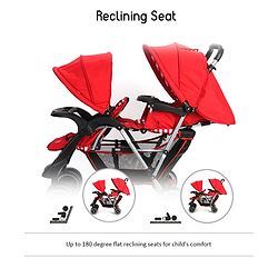 Babyhug Twinster Easy Foldable Twin Stroller with Adjustable Legrest - Red