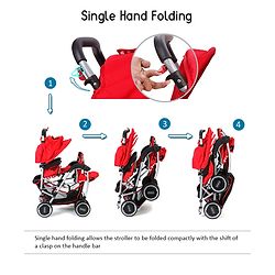 Babyhug Twinster Easy Foldable Twin Stroller with Adjustable Legrest - Red