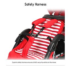 Babyhug Twinster Easy Foldable Twin Stroller with Adjustable Legrest - Red