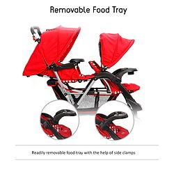 Babyhug Twinster Easy Foldable Twin Stroller with Adjustable Legrest - Red