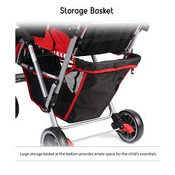 Babyhug Twinster Easy Foldable Twin Stroller with Adjustable Legrest - Red