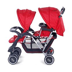 Babyhug Twinster Easy Foldable Twin Stroller with Adjustable Legrest - Red