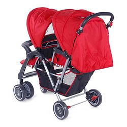 Babyhug Twinster Easy Foldable Twin Stroller with Adjustable Legrest - Red