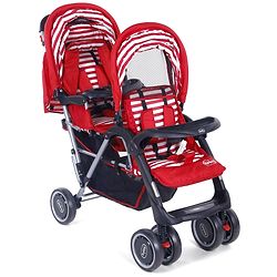Babyhug Twinster Easy Foldable Twin Stroller with Adjustable Legrest - Red