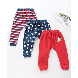 Babyhug Full Length Diaper Pants Striped and Printed Pack of 3 - Multicolor