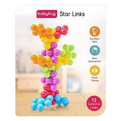 Babyhug Star Links Creative Activity Toy Improves Finger Dexterity Multicolor - 12 Colorful Pieces