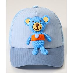 Babyhug Baseball Cap With Bear Applique - Blue