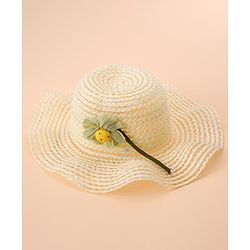 Babyhug Straw Hat With Flower Applique - Offwhite