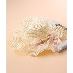 Babyhug Straw Hat With Bow - Cream