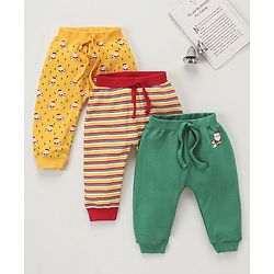 Babyhug Knit Full Length Santa Claus & Striped Diaper Pants Pack Of 3 - Multicolour