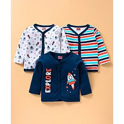Babyhug Full Sleeves Vests Rocket Print Pack of 3 - Blue