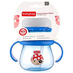 Babyhug Swipey Straw Sipper With Handle Pirate Print  Blue - 250 ml