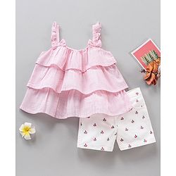 Babyhug Singlet Top & Shorts Floral Print - Pink White