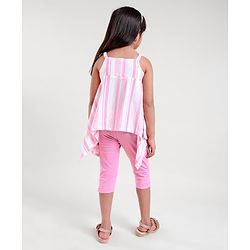 Babyhug Sleeveless Striped Top and Capris With Bow Applique - Pink