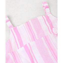 Babyhug Sleeveless Striped Top and Capris With Bow Applique - Pink